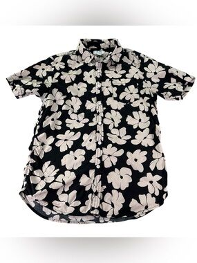 PX Clothing Men’s M Floral Button Up Shirt Black Oversized Flower 100% Cotton